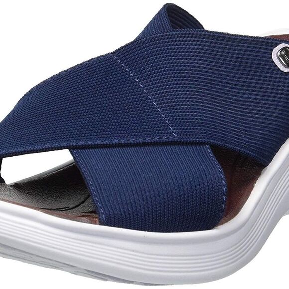 Bzees Desire Navy Casual Elastic Strap Slide Wedge Sandals Sz 9 - Picture 1 of 4
